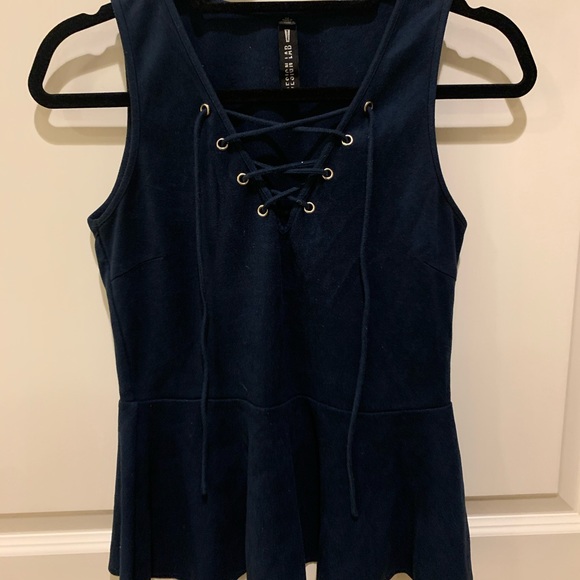 Design Lab Lace-Up Peplum Tank Top - Picture 2 of 6